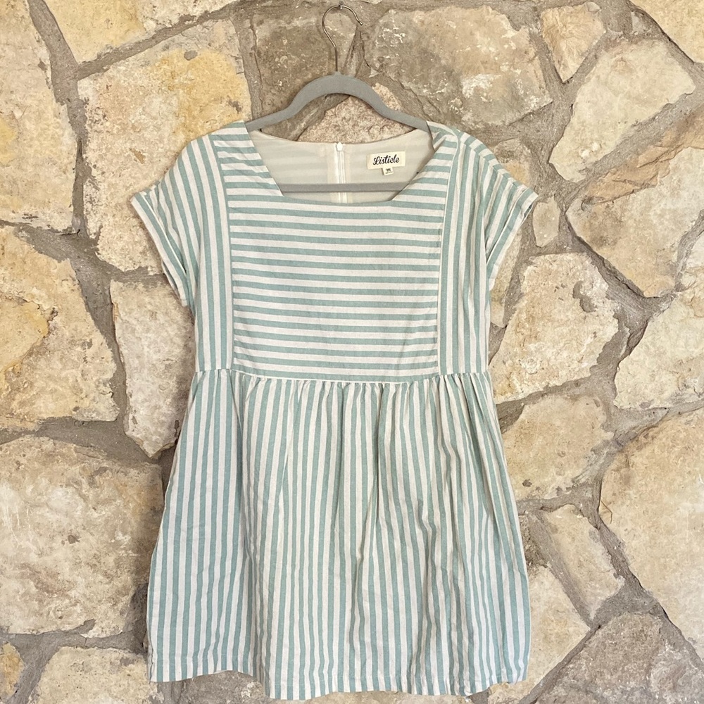 Blue and white striped dress